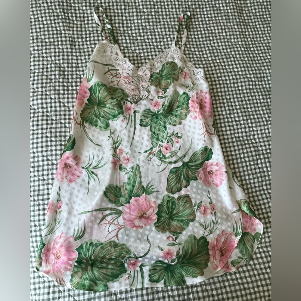 Natori Floral Lace Trim Slip Dress
